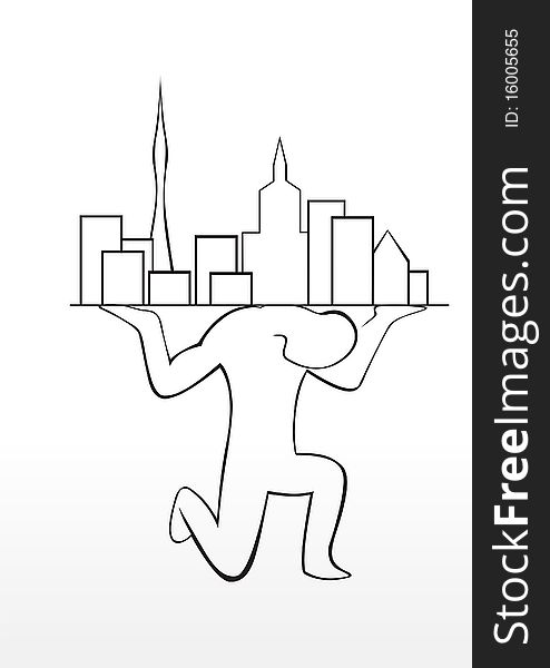 Vector Silhouette of men with city