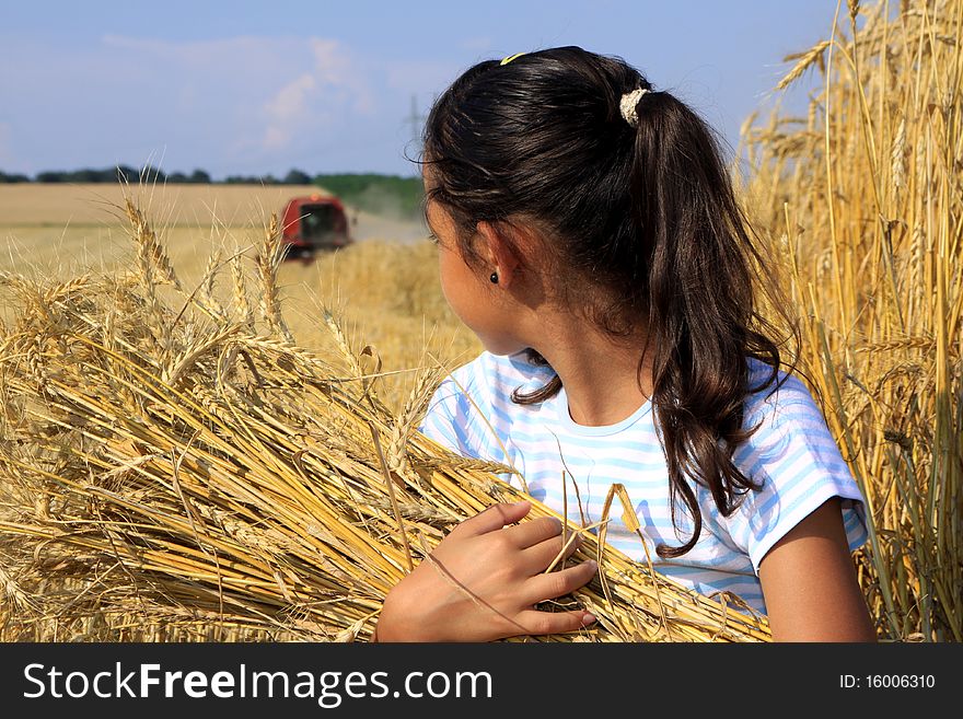 Young Gypsy smiling girl on a grain field. Young Gypsy smiling girl on a grain field