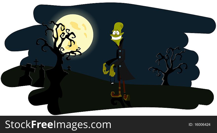 The zombie on a night background. Vector illustration