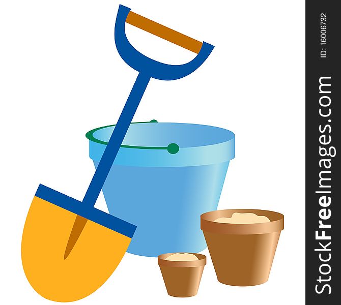 Shovel and bucket. A  illustration