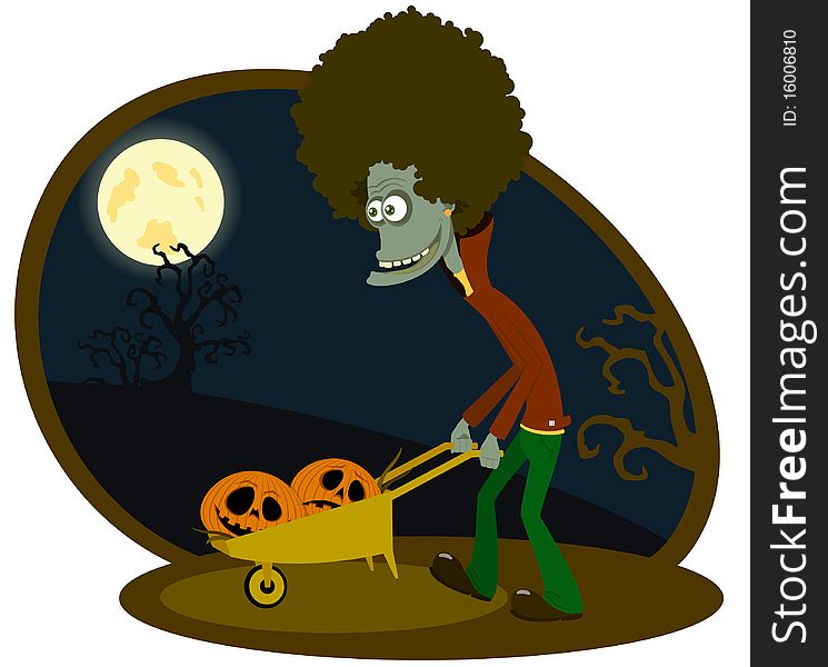 The zombie with the cart. Vector illustration