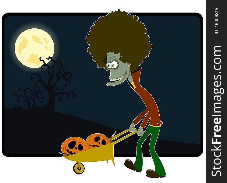 The zombie with the cart of pumpkins