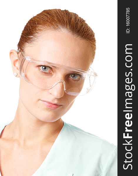 Portrait Of Female Doctor In Goggles