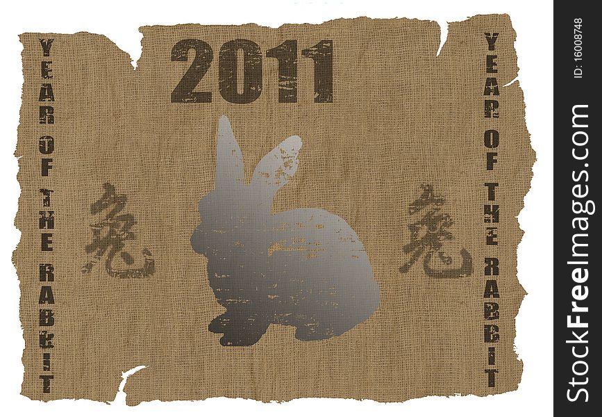 Chinese Year of the Rabbit 2011  on texture of old canvas