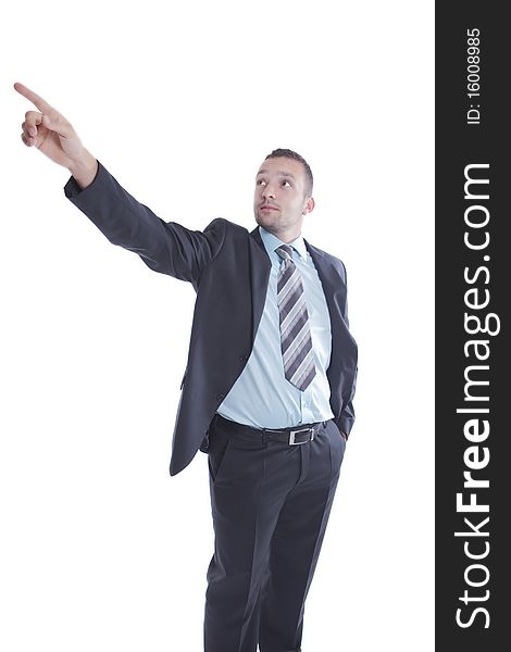 Young Businessman Pointing Up