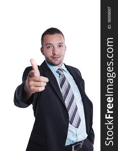 Young businessman is pointing at you, body language. Young businessman is pointing at you, body language