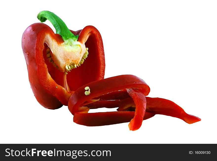 A Sliced Red Pepper Isolated on White