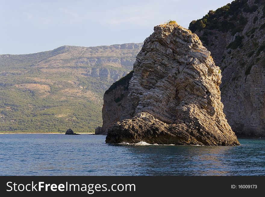 Huge rock at the Adriatic Sea, near Montenegro