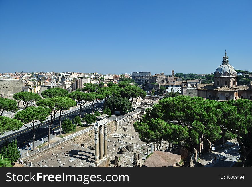 View of the Coliseum Rome including the Roman Forum