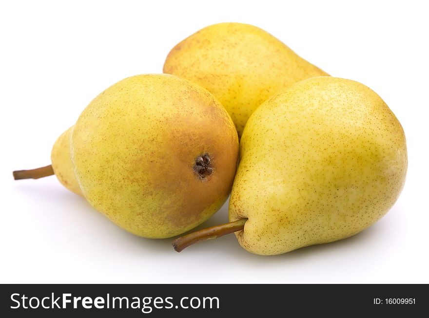 Ripe pears on a white background close up. Ripe pears on a white background close up