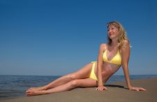 Beautiful Woman On The Beach Stock Images