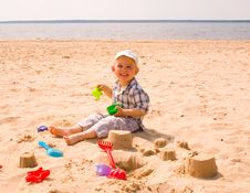 Little Boy On A Beach Stock Photo Little Boy On A Beach Stock Photo