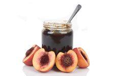 Peach Jam Glass Jar And Some Fresh Fruits Royalty Free Stock Photography Peach Jam Glass Jar And Some Fresh Fruits Royalty Free Stock Photography