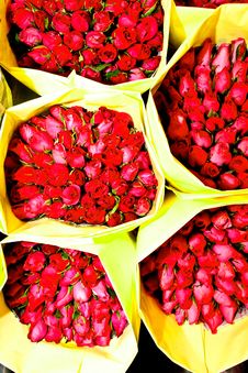Roses Offered At The Flower Market Early Morning Stock Photos Roses Offered At The Flower Market Early Morning Stock Photos