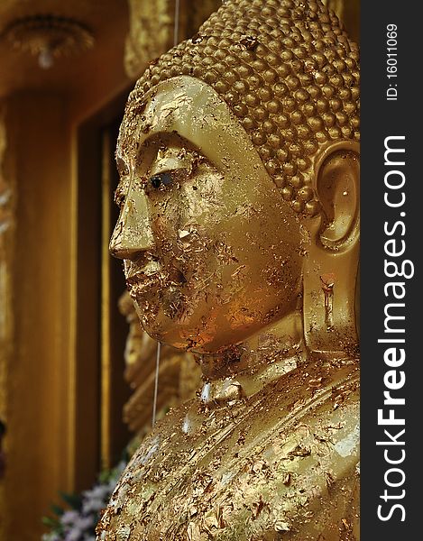 A picture of golden Buddha image at Wat Saman Chachoengsao Thailand