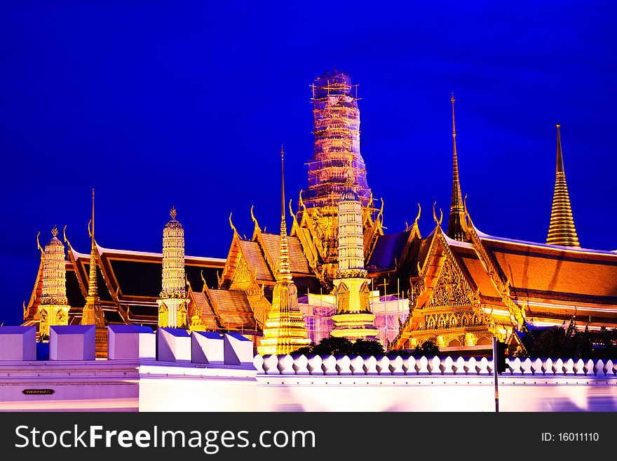 Grand palace and wat phra kaeo at evening time,bangkok,thailand