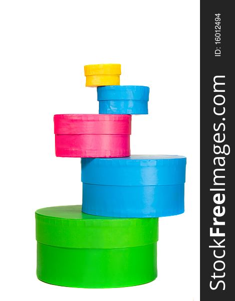 Round gift boxes in different colors