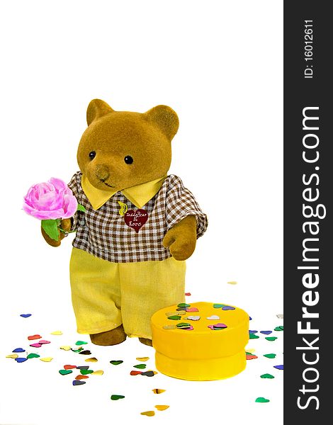 Teddy Bear with a rose and a present. Teddy Bear with a rose and a present