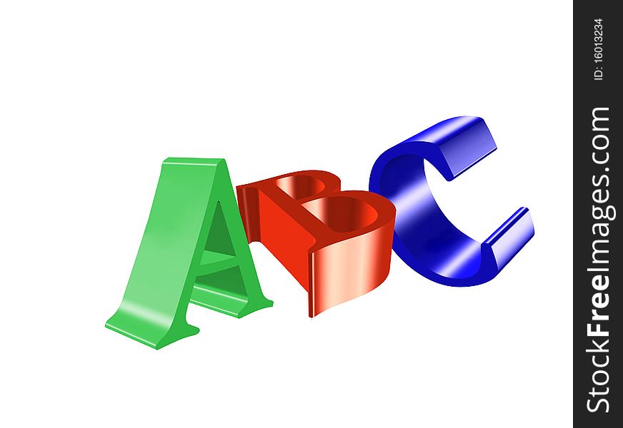 3d rendered colorful letters abc on white background