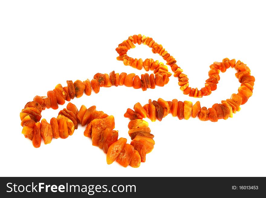 Jewel amber. Necklace isolated on a white background. Jewel amber. Necklace isolated on a white background
