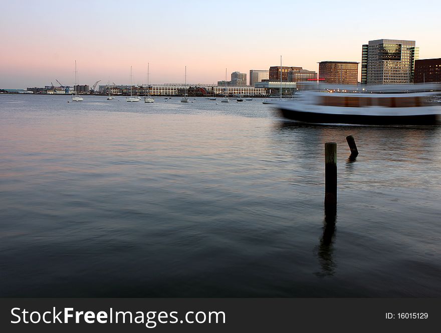Boston s harbor at sunset