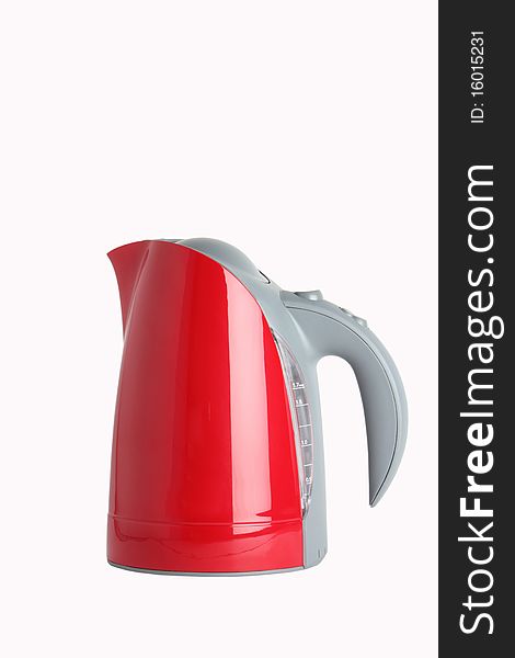 Red kettle on white background