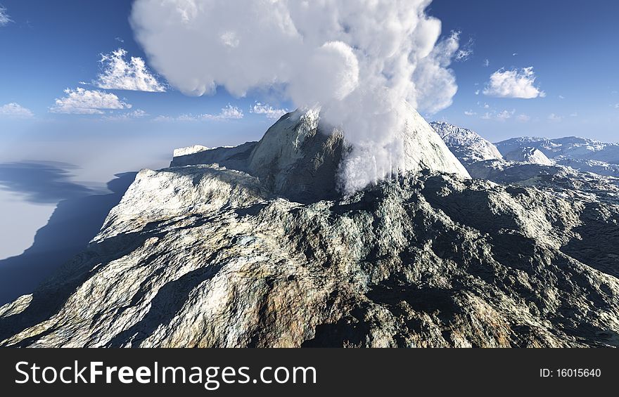 Volcanic eruption on the island