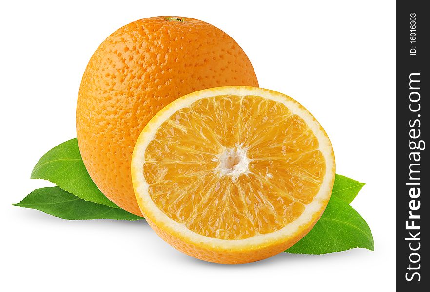 Oranges with leaves over white background. Oranges with leaves over white background