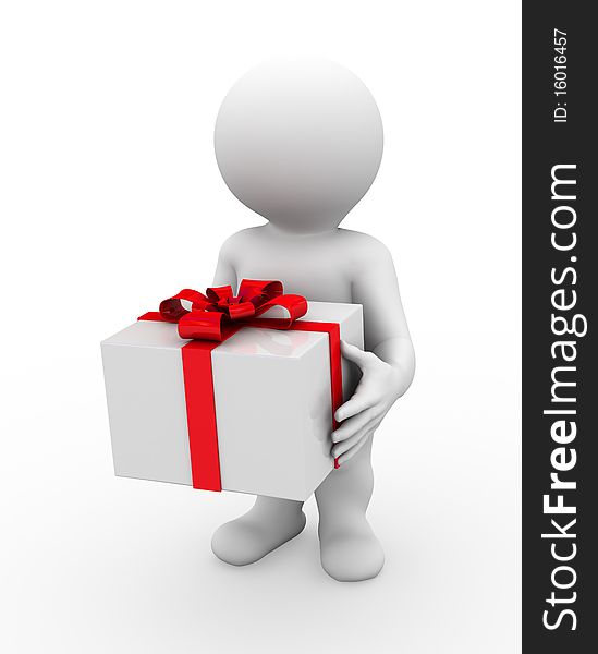 Character holding a present box with red tape
