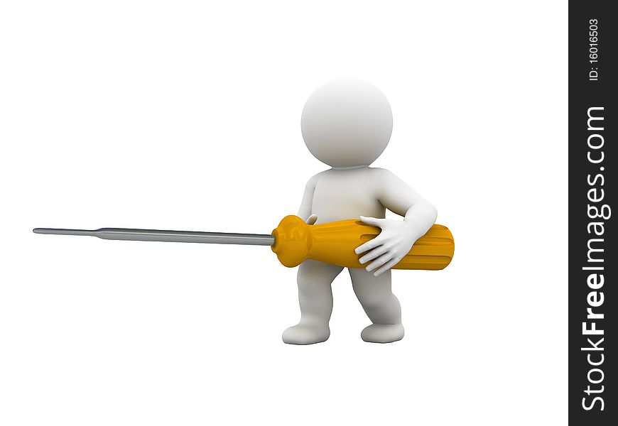 Character is  holding yellow screwdriver. Character is  holding yellow screwdriver