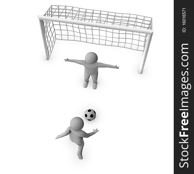 Two 3D soccer players and the gate