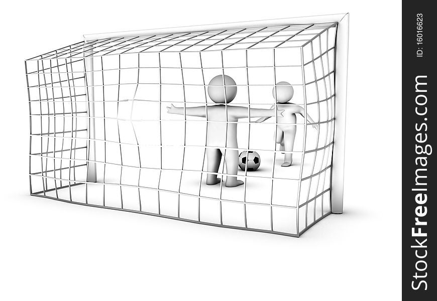 Two 3D soccer players and the gate