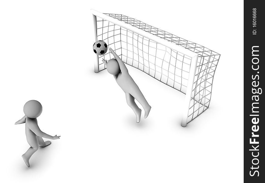 Two 3D soccer players and the gate