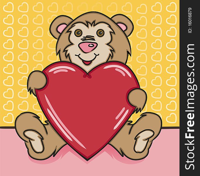 Vector art in Illustrator 8. A cute teddy bear holding a big heart waiting for your own “love” message. Outline, color and background on separate layers. Vector art in Illustrator 8. A cute teddy bear holding a big heart waiting for your own “love” message. Outline, color and background on separate layers.