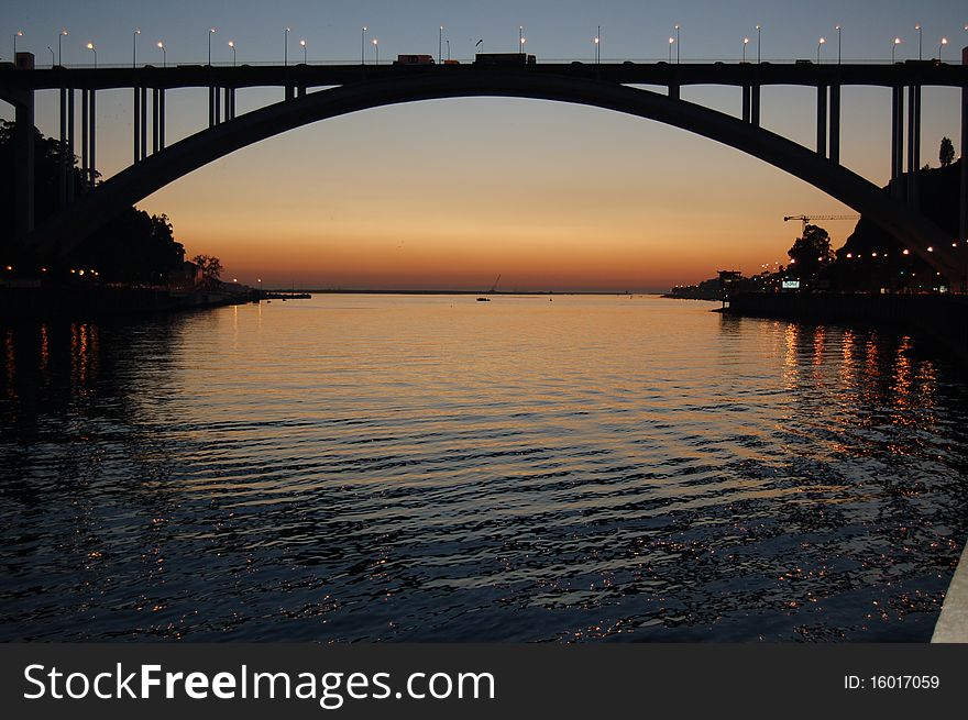 Oporto bridge with beautiful sunset