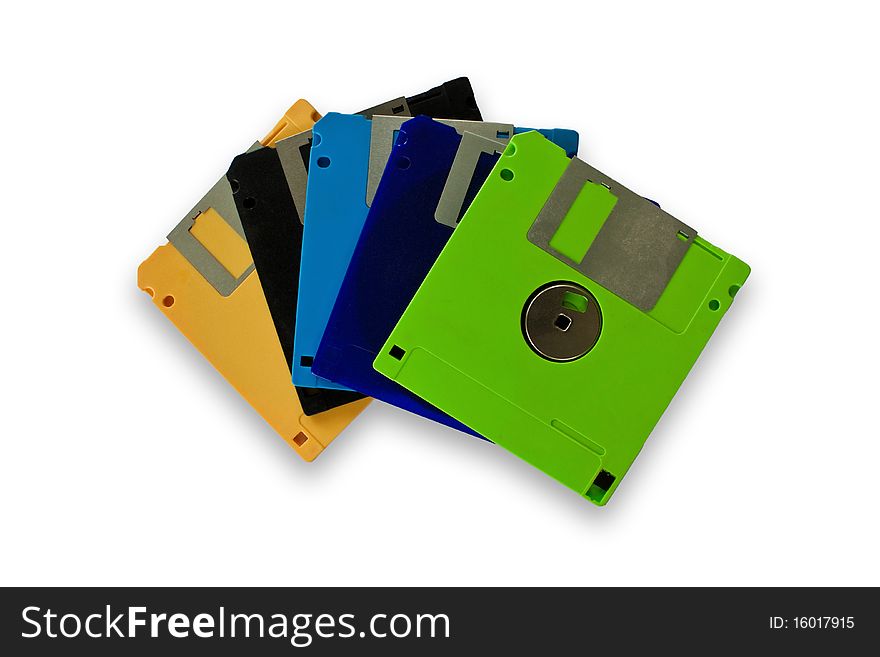 Colorful diskettes isolated on the white background