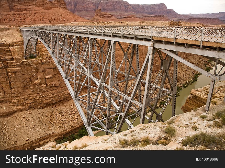 Old Navajo Bridge spanning the  Colorado at Marble Canyon. Old Navajo Bridge spanning the  Colorado at Marble Canyon