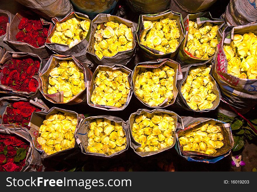 Roses offered at the night flower market in Bangkok. Roses offered at the night flower market in Bangkok