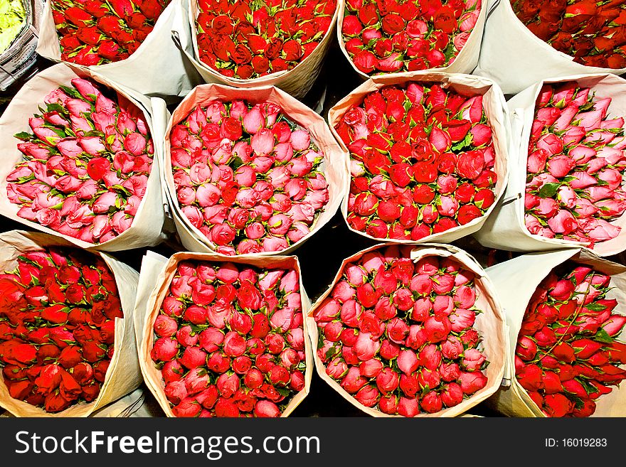 Roses Offered At The Flower Market Early Morning