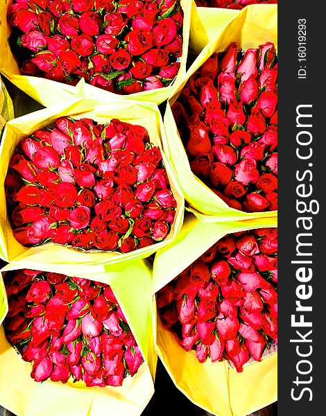 Roses offered at the flower market early morning