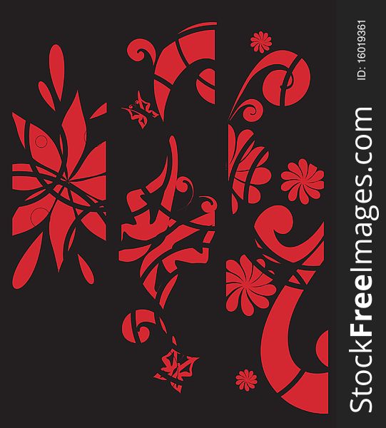 Floral background, red flower on black