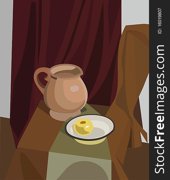 Vector still life on a background of brown cloth draped