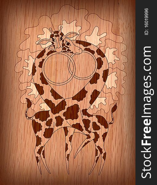 Texture of wood with two cartoon giraffes