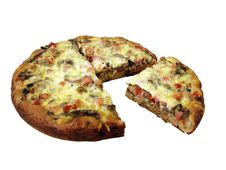 Home-made Thick Pizza With The Cut Off Sl Royalty Free Stock Image