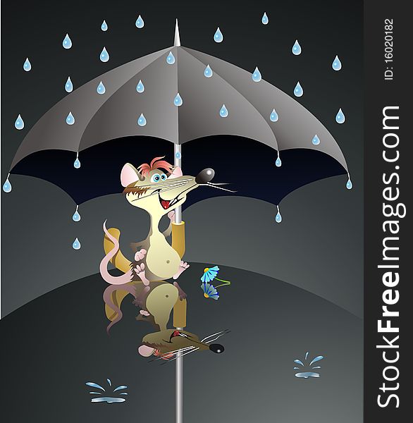 mouse in the rain and  umbrella. mouse in the rain and  umbrella