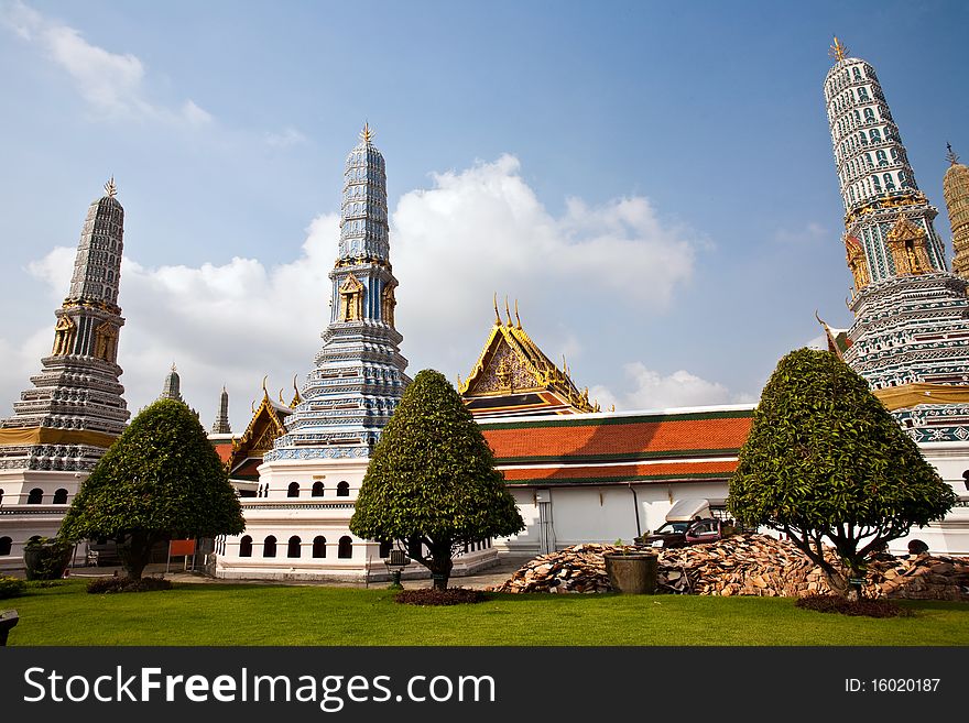 Famous Prangs in the Grand Palace in Bangkok in th