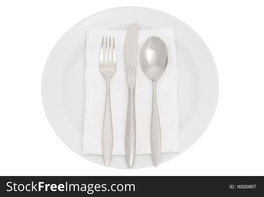 Plate with cutlery and serviette, elegant dishware include clipping path