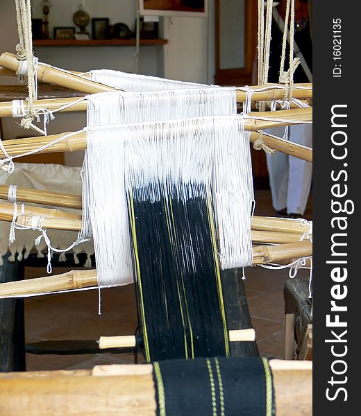 Details of the ancient tradiotional bamboo loom. Details of the ancient tradiotional bamboo loom.