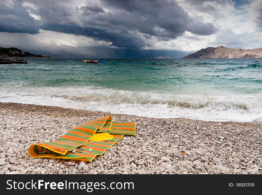 Abandoned beach at bad weather, Croatia