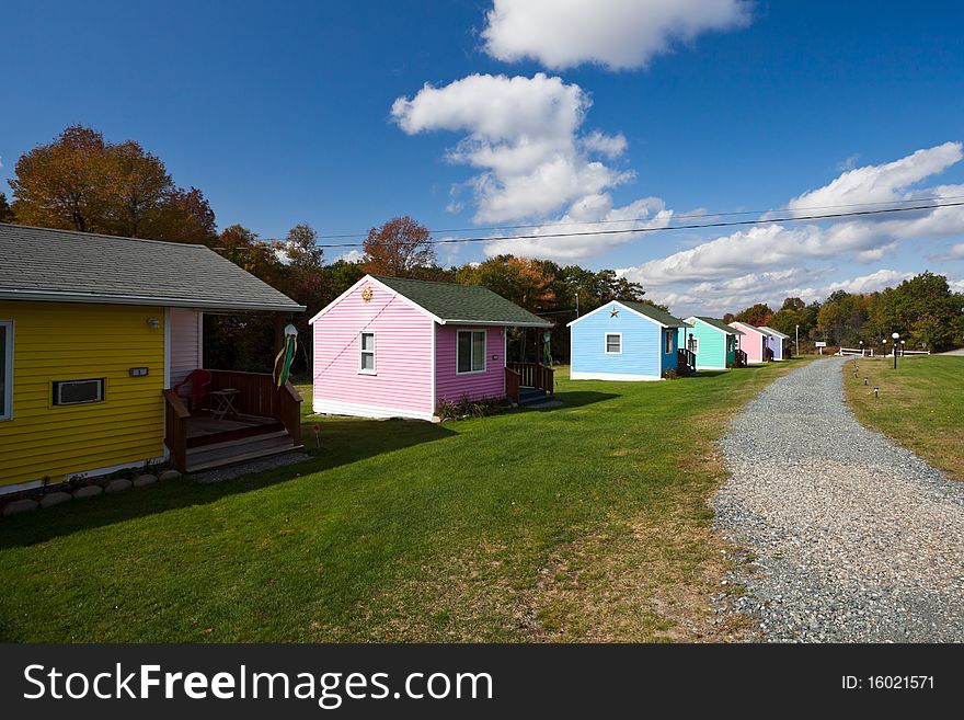 Colorful motel cottages in Maine, USA